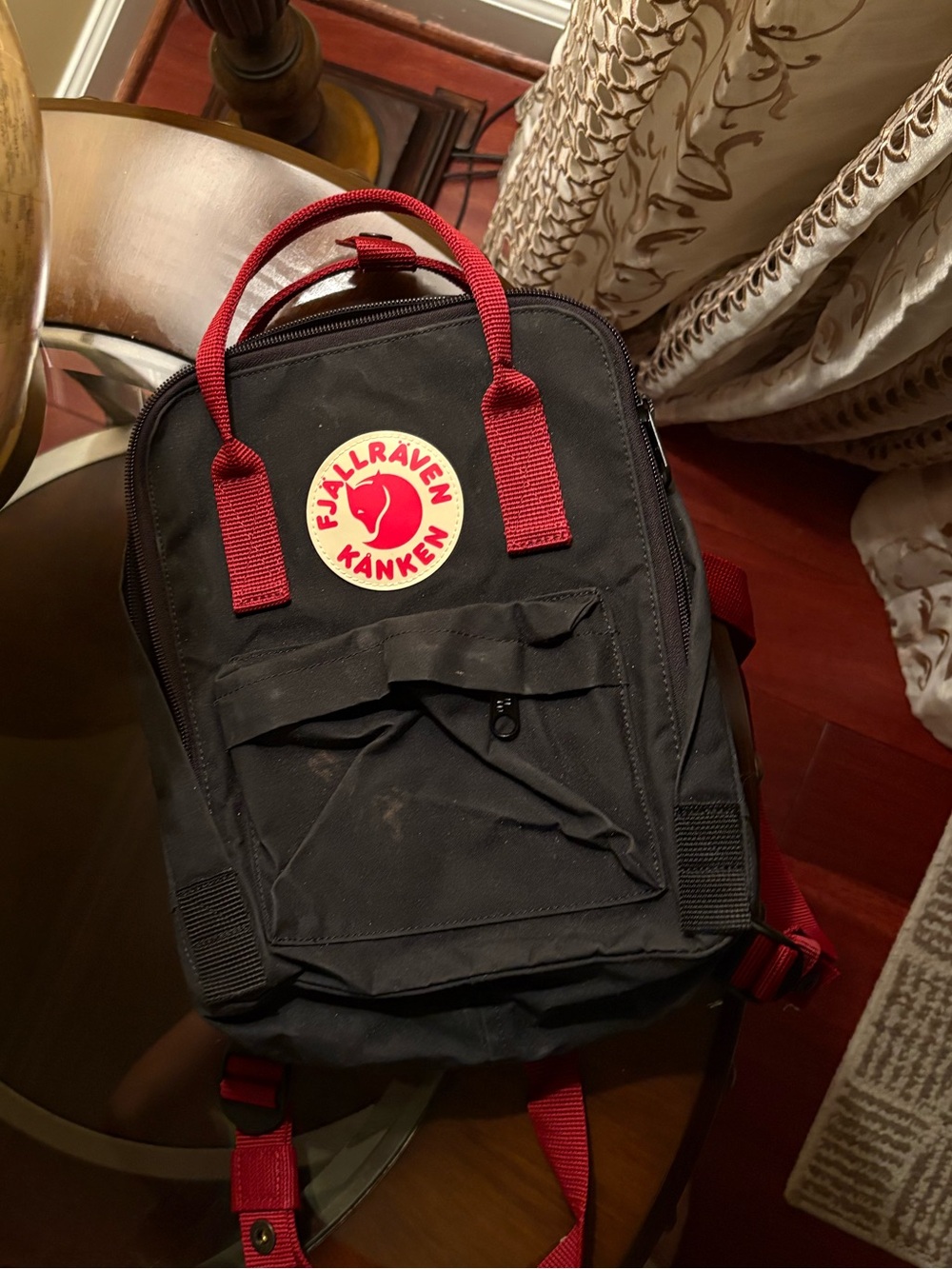 Fjallraven Kanken Mini Black with Red Handles Backpack